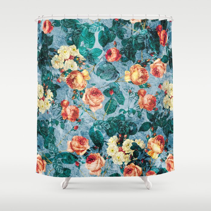 Floral And Marble Texture Ii Shower Curtain
