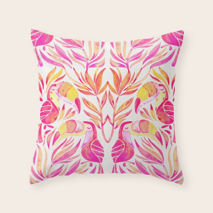 Tropical Toucans - Pink & Melon Ombrã© Throw Pillow
