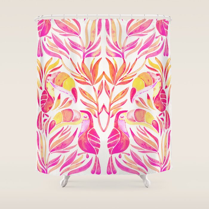 Tropical Toucans - Pink & Melon Ombrã© Shower Curtain