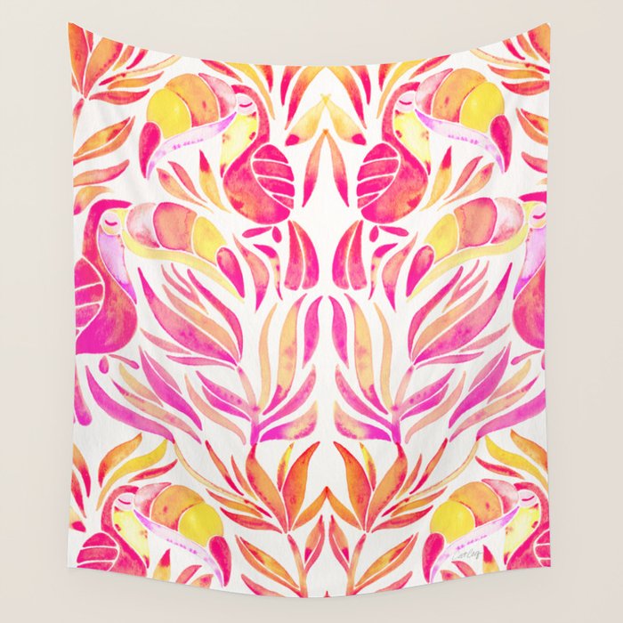 Tropical Toucans - Pink & Melon Ombrã© Wall Tapestry