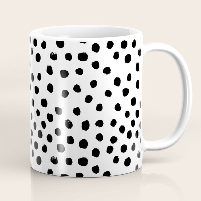 Preppy Black And White Dots Minimal Abstract Brushstrokes Painting Illustration Pattern Print Coffee Mug