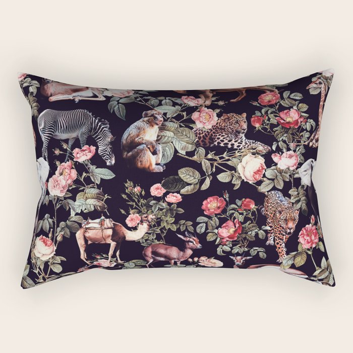 Animals And Floral Pattern Rectangular Pillow
