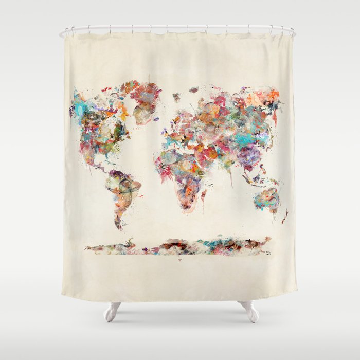 World Map Watercolor Deux Shower Curtain