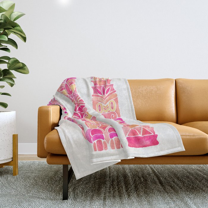 Tiki Totems - Pink Palette Throw Blanket