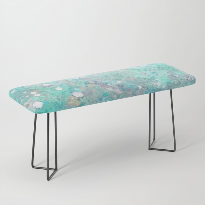 Blue Green Dreamy Marble, Minimal Abstract Pastel Graphic Design Eclectic Bohemian Painting Texture Bench