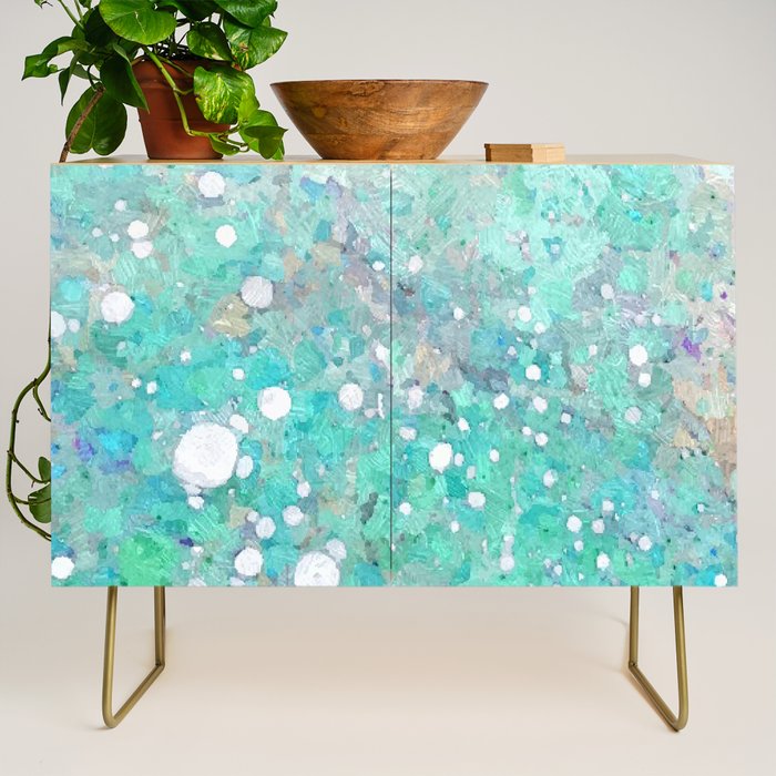Blue Green Dreamy Marble, Minimal Abstract Pastel Graphic Design Eclectic Bohemian Painting Texture Credenza