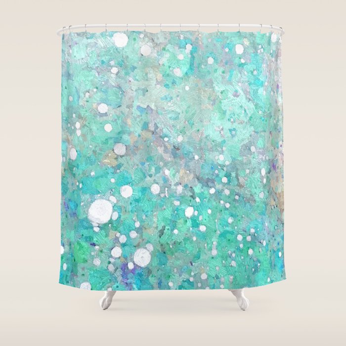 Blue Green Dreamy Marble, Minimal Abstract Pastel Graphic Design Eclectic Bohemian Painting Texture Shower Curtain