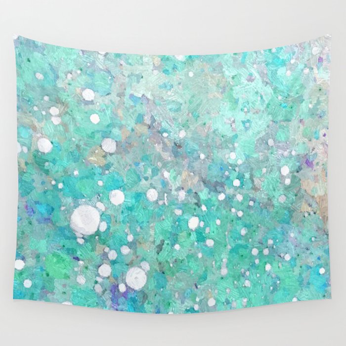 Blue Green Dreamy Marble, Minimal Abstract Pastel Graphic Design Eclectic Bohemian Painting Texture Wall Tapestry