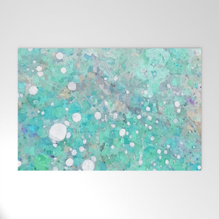 Blue Green Dreamy Marble, Minimal Abstract Pastel Graphic Design Eclectic Bohemian Painting Texture Welcome Mat