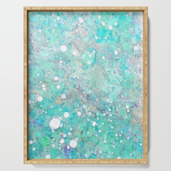 Blue Green Dreamy Marble, Minimal Abstract Pastel Graphic Design Eclectic Bohemian Painting Texture Serving Tray