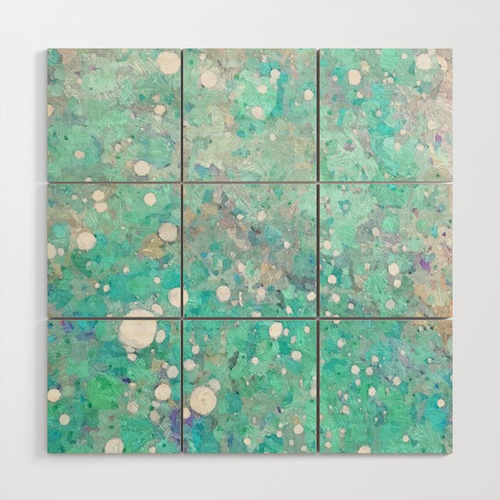 Blue Green Dreamy Marble, Minimal Abstract Pastel Graphic Design Eclectic Bohemian Painting Texture Wood Wall Art