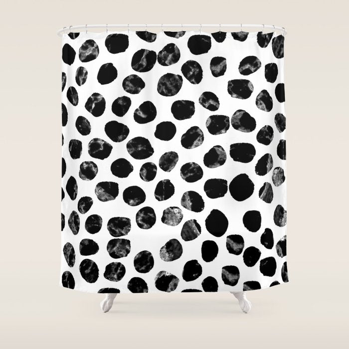 Jacson - Minimal Black And White Modern Abstract Art Print Dots Polka Dots Brushstrokes Urban Bklyn Shower Curtain