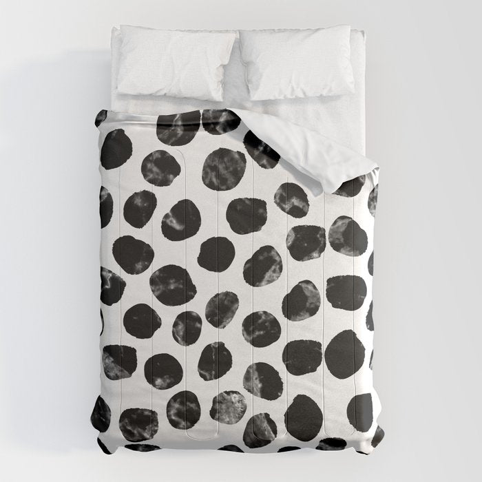 Jacson - Minimal Black And White Modern Abstract Art Print Dots Polka Dots Brushstrokes Urban Bklyn Comforter