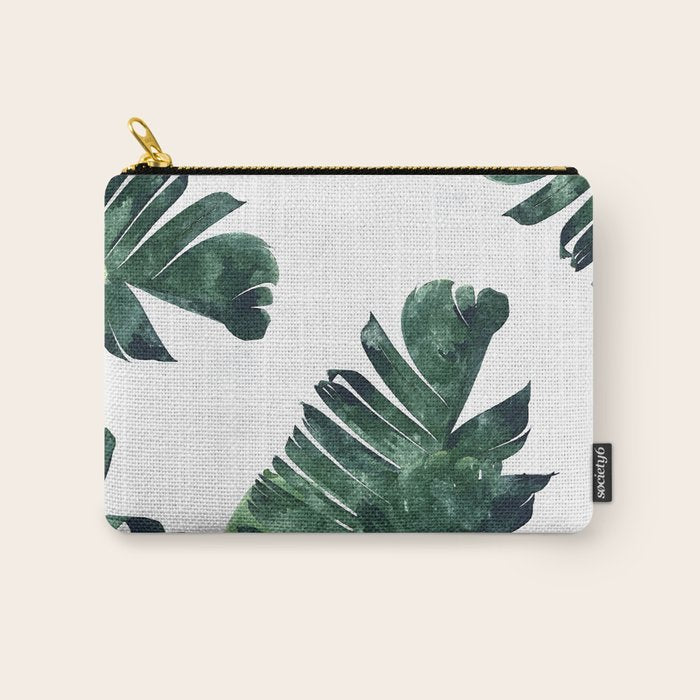 Banana Leaf Watercolor Painting, Tropical Nature Botanical Palm Illustration Bohemian Minimal Luxe Carry All Pouch