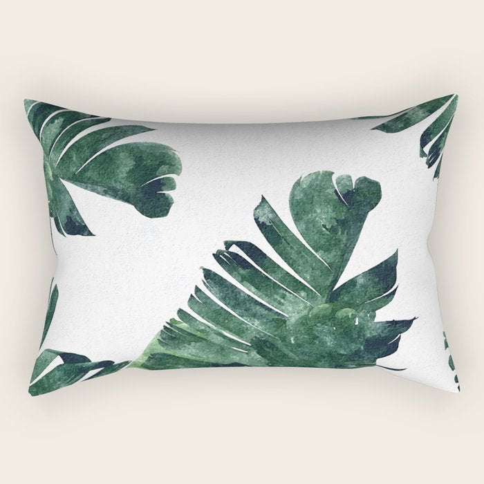 Banana Leaf Watercolor Painting, Tropical Nature Botanical Palm Illustration Bohemian Minimal Luxe Rectangular Pillow