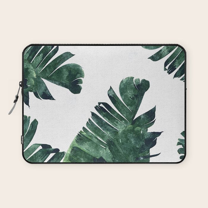 Banana Leaf Watercolor Painting, Tropical Nature Botanical Palm Illustration Bohemian Minimal Luxe Laptop Sleeve