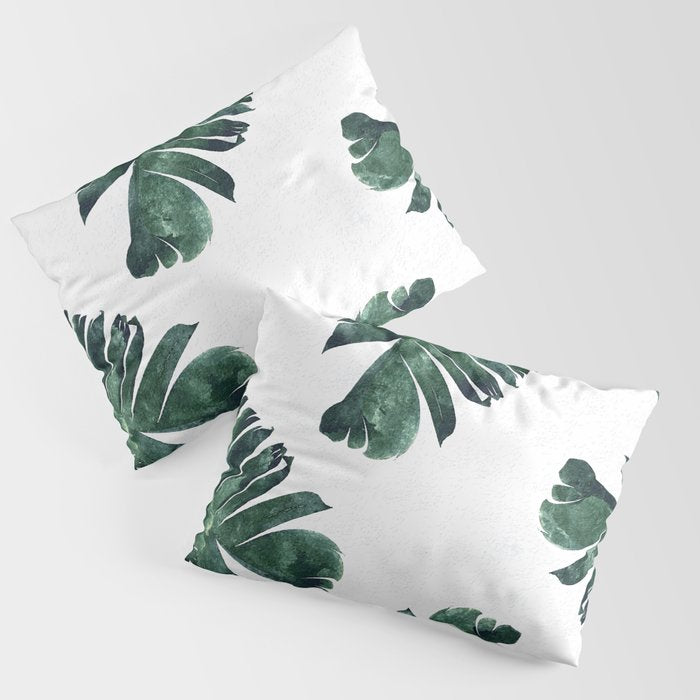 Banana Leaf Watercolor Painting, Tropical Nature Botanical Palm Illustration Bohemian Minimal Luxe Pillow Sham