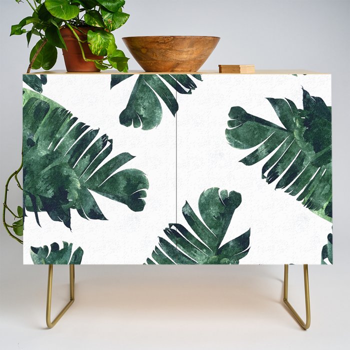 Banana Leaf Watercolor Painting, Tropical Nature Botanical Palm Illustration Bohemian Minimal Luxe Credenza