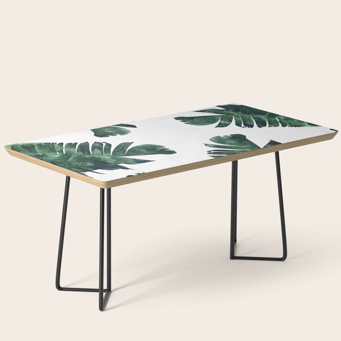 Banana Leaf Watercolor Painting, Tropical Nature Botanical Palm Illustration Bohemian Minimal Luxe Coffee Table