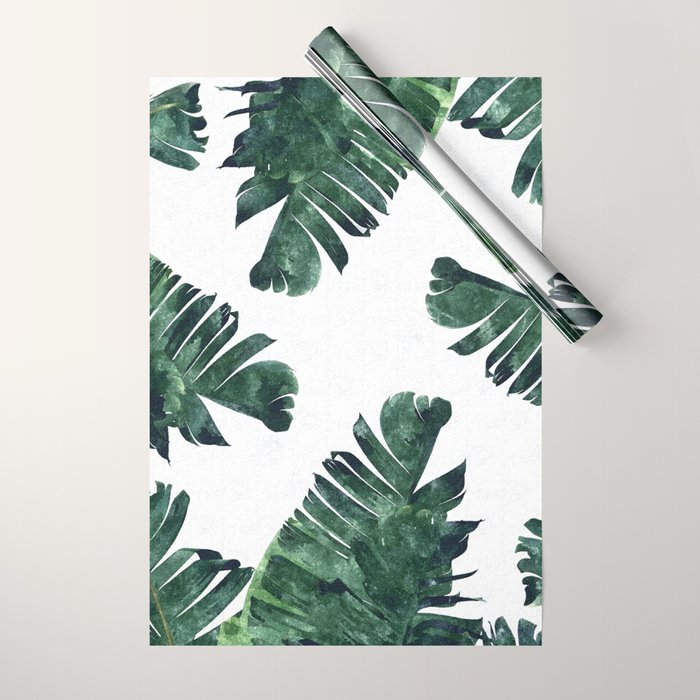 Banana Leaf Watercolor Painting, Tropical Nature Botanical Palm Illustration Bohemian Minimal Luxe Wrapping Paper