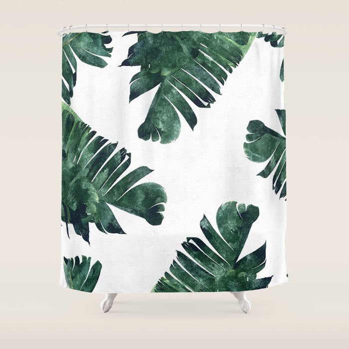 Banana Leaf Watercolor Painting, Tropical Nature Botanical Palm Illustration Bohemian Minimal Luxe Shower Curtain