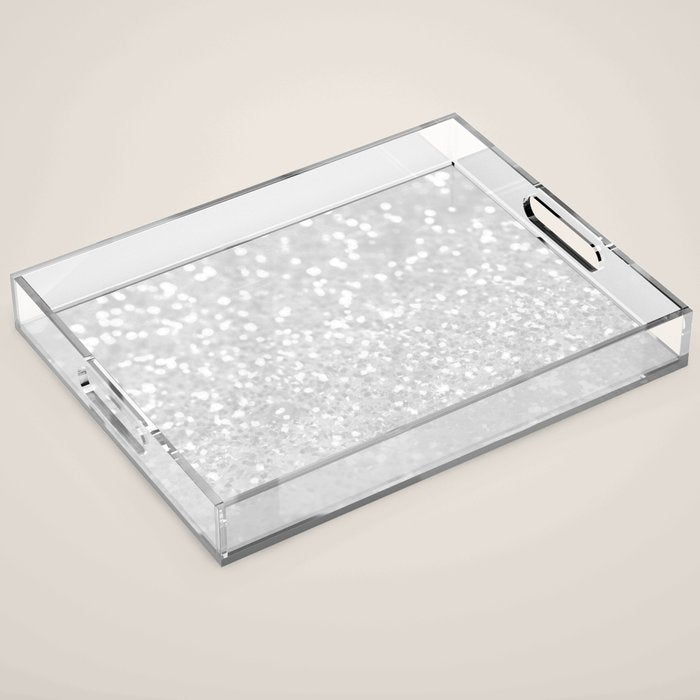 Chic Elegant Glamour White Faux Glitter Acrylic Tray