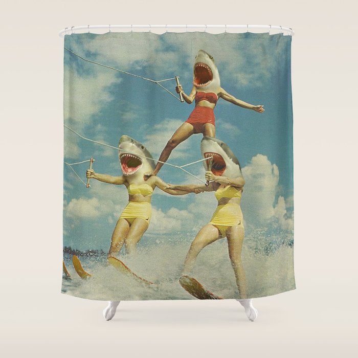 On Evil Beach - Shark Attack Shower Curtain