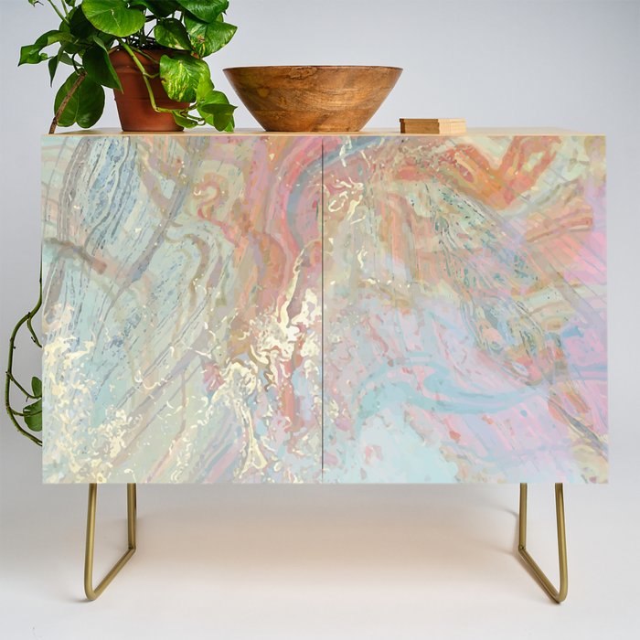 Marble Luxe, Abstract Nature Bohemian Texture, Blush Gold Scandanavian Pastel Neutral Credenza
