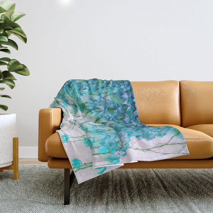 Average Absence, Botanical Minimal Nature Creepers Plants, Tropical Watercolor Bohemian Painting Throw Blanket