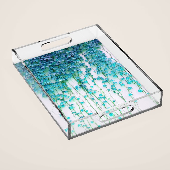 Average Absence, Botanical Minimal Nature Creepers Plants, Tropical Watercolor Bohemian Painting Acrylic Tray