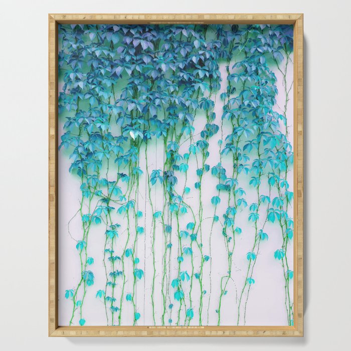 Average Absence, Botanical Minimal Nature Creepers Plants, Tropical Watercolor Bohemian Painting Serving Tray