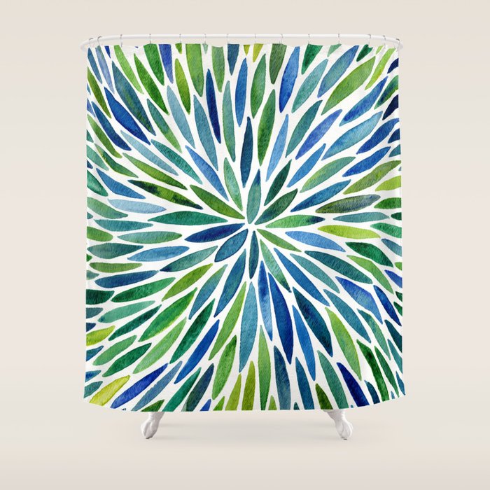 Watercolor Burst - Blue & Green Shower Curtain