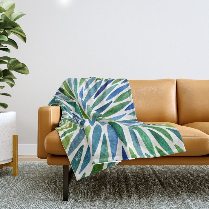 Watercolor Burst - Blue & Green Throw Blanket