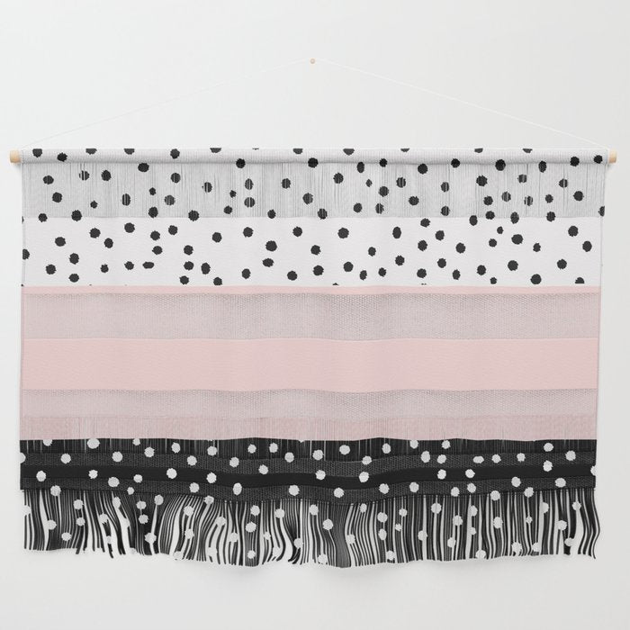 Pink White Black Watercolor Polka Dots Wall Hanging