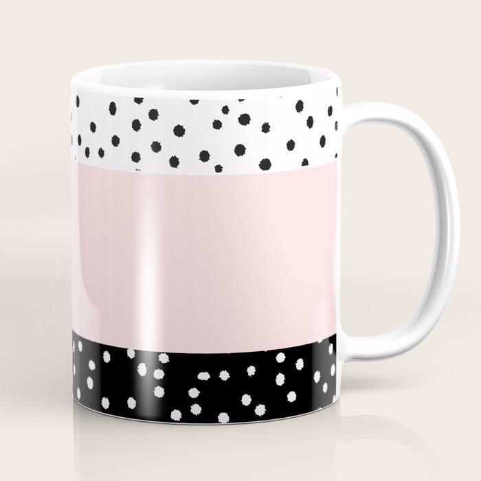 Pink White Black Watercolor Polka Dots Coffee Mug