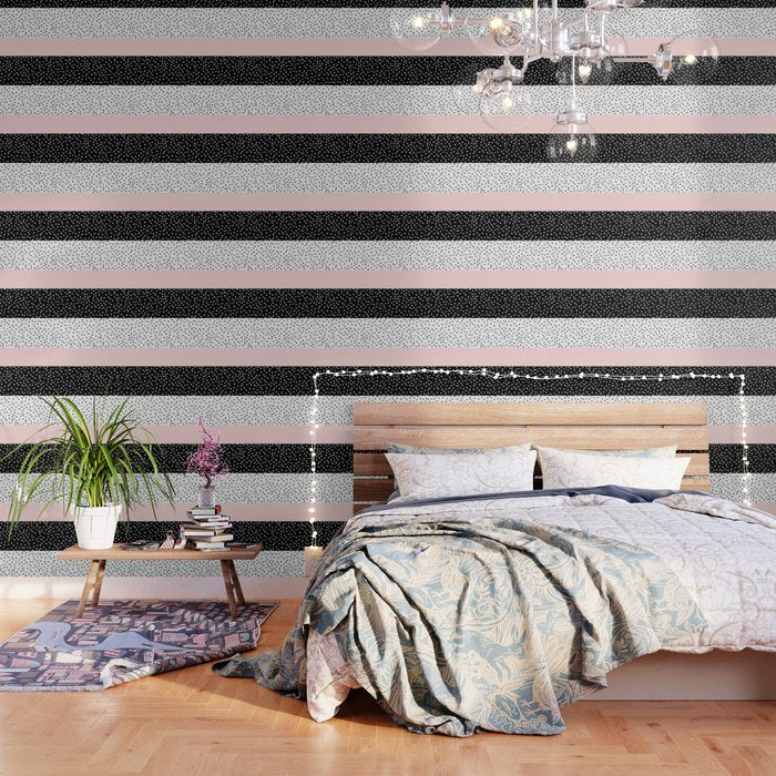 Pink White Black Watercolor Polka Dots Wallpaper