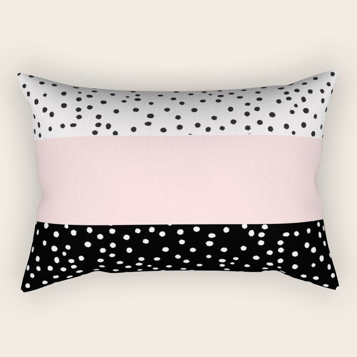 Pink White Black Watercolor Polka Dots Rectangular Pillow