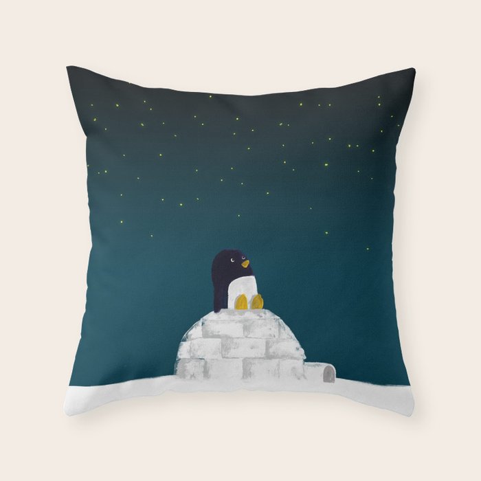 Star Gazing - Penguin'S Dream Of Flying Throw Pillow