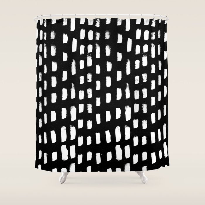 Artistic Modern Black White Paint Brushstrokes Shower Curtain
