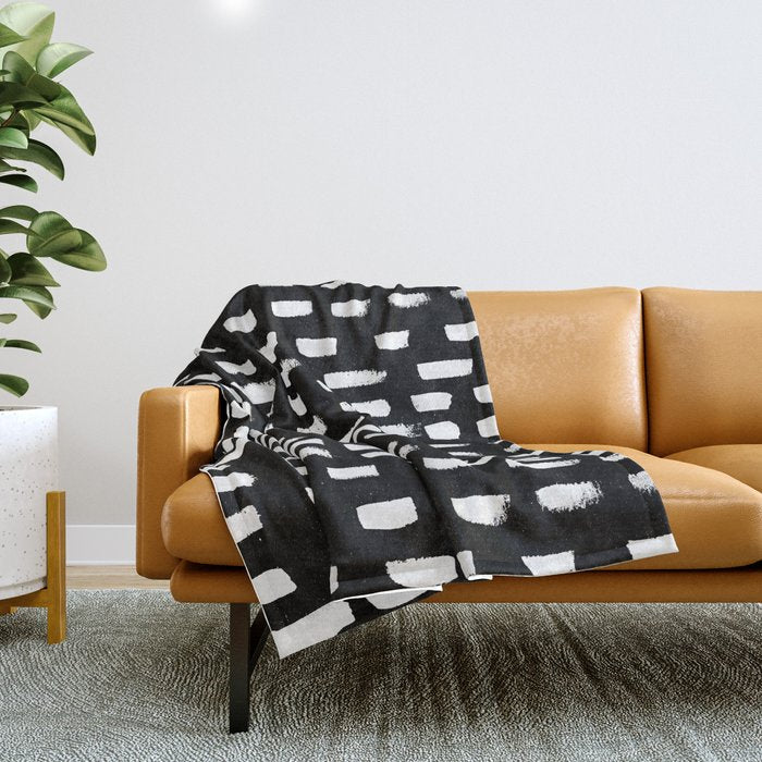 Artistic Modern Black White Paint Brushstrokes Throw Blanket
