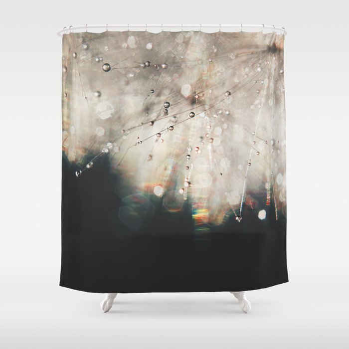 Dandelion Silver And Black Rainbow Sparkle Shower Curtain