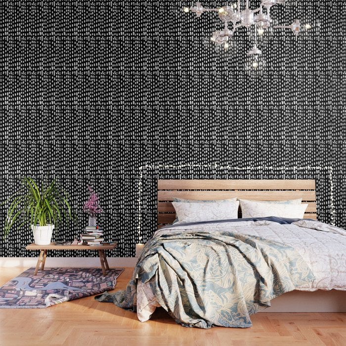 Artistic Modern Black White Paint Brushstrokes Wallpaper