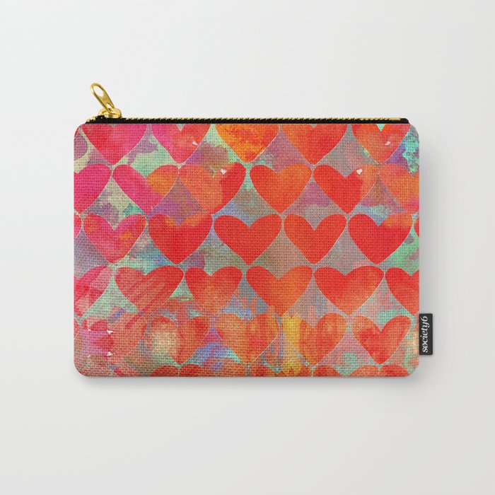 Love Overload, Maximalist Color Pop Red Graphic Hearts, Valentine'S Day Passion Colorful Carry All Pouch