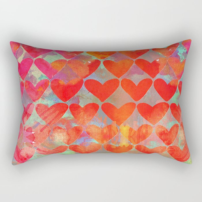 Love Overload, Maximalist Color Pop Red Graphic Hearts, Valentine'S Day Passion Colorful Rectangular Pillow