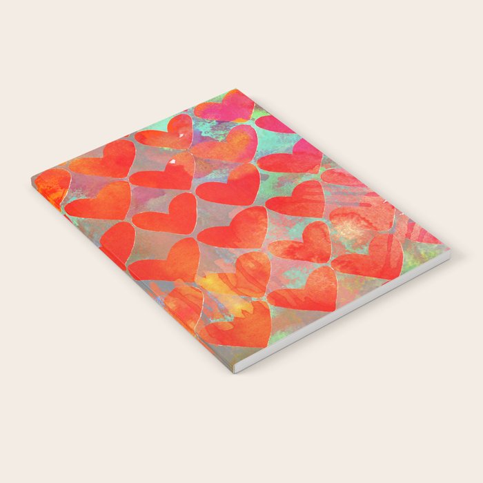 Love Overload, Maximalist Color Pop Red Graphic Hearts, Valentine'S Day Passion Colorful Notebook