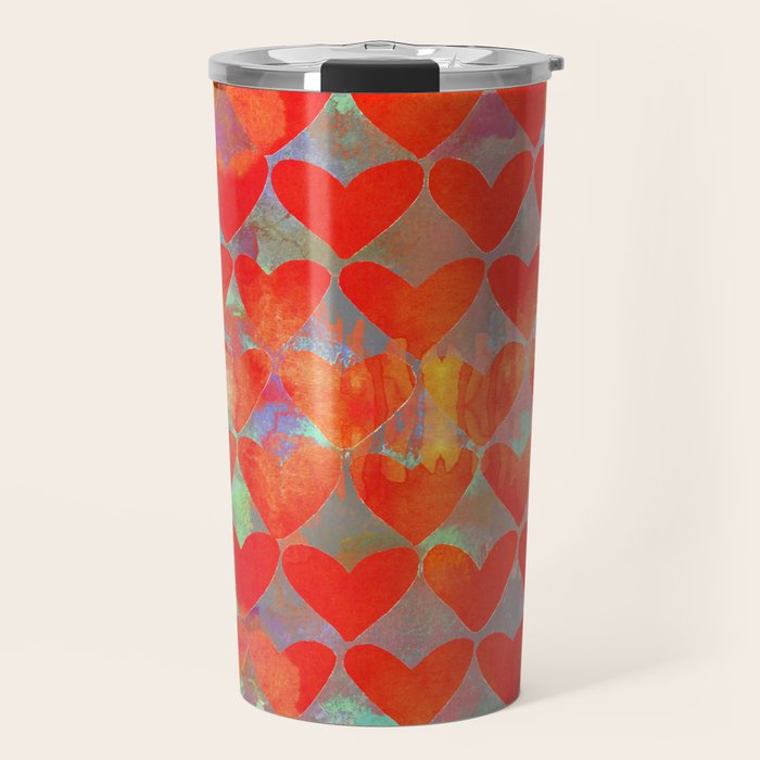 Love Overload, Maximalist Color Pop Red Graphic Hearts, Valentine'S Day Passion Colorful Travel Mug