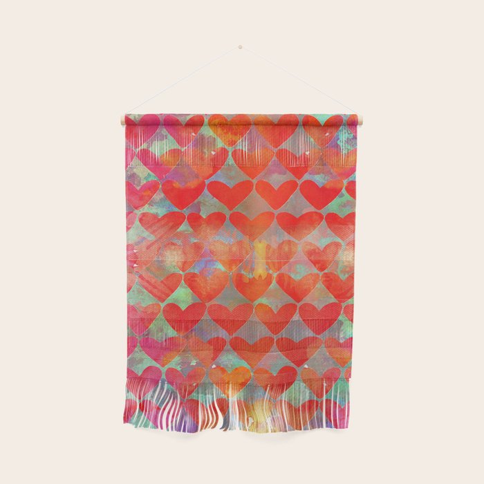 Love Overload, Maximalist Color Pop Red Graphic Hearts, Valentine'S Day Passion Colorful Wall Hanging