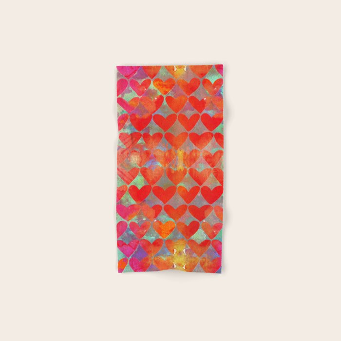 Love Overload, Maximalist Color Pop Red Graphic Hearts, Valentine'S Day Passion Colorful Bath Towel