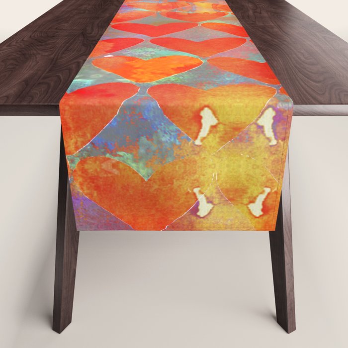 Love Overload, Maximalist Color Pop Red Graphic Hearts, Valentine'S Day Passion Colorful Table Runner