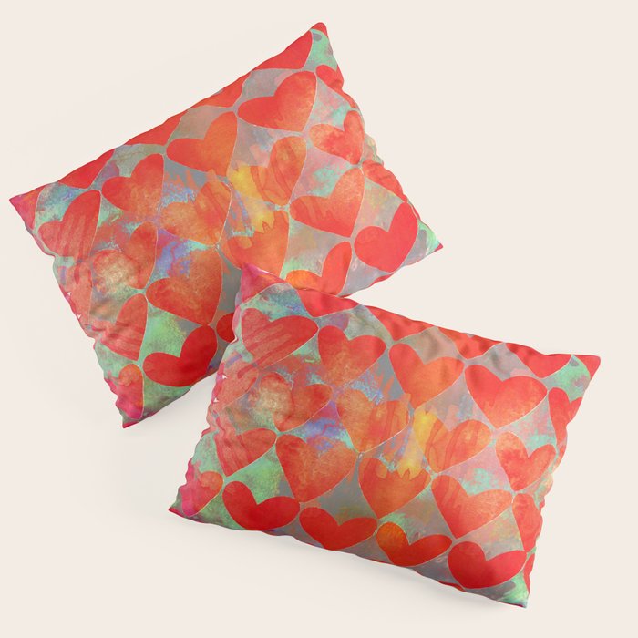 Love Overload, Maximalist Color Pop Red Graphic Hearts, Valentine'S Day Passion Colorful Pillow Sham